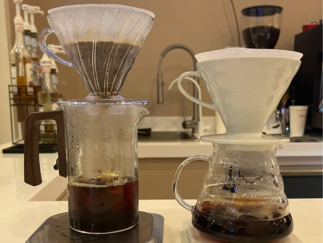 V60 pour over brewing coffee beans in Dubai